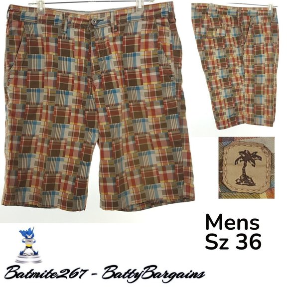 Tommy Bahama Other - Tommy Bahama Mens 36 Cargo Shorts Cotton Jeans No 093 Red Brown Plaid Flat Front